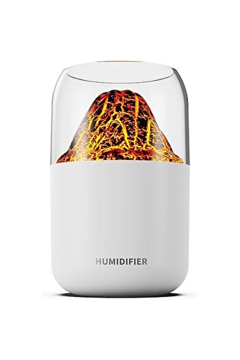 DIGIMAT STORE Umidificator de aer DIGIMAT Volcano cu difuzor și aromaterapie, 300 ml, RGB, pornire/oprire automată, alb