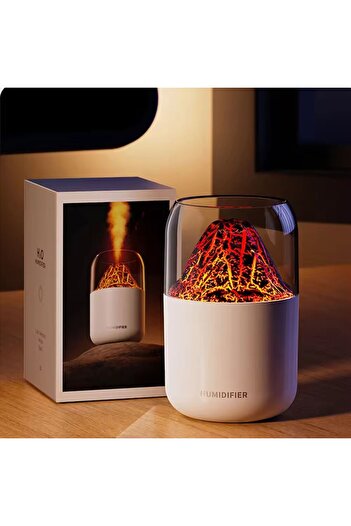 DIGIMAT STORE Umidificator de aer DIGIMAT Volcano cu difuzor și aromaterapie, 300 ml, RGB, pornire/oprire automată, alb