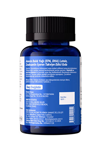 anocin Lutein Zeaksantin +omega3 + Göz Multivitamin Kompleks