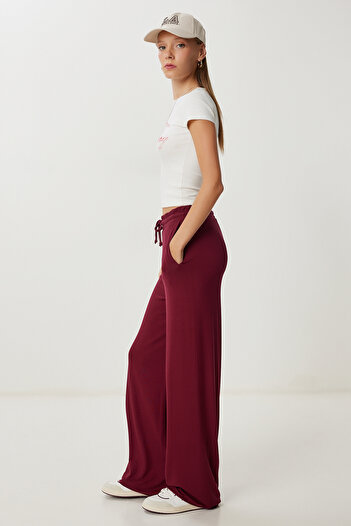 Happiness İstanbul Women's Burgundy Pocket Wide Leg Knitted Trousers Ub00470