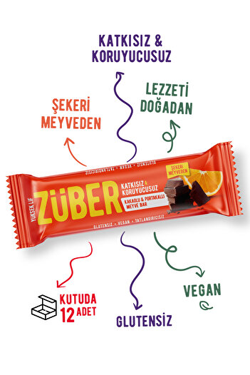 Züber 40 Gr Fruit Bar - Cocoa and Orange, 12 Pieces