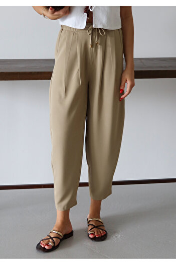 Trendyol Collection Light Khaki Shalwar/Harem Lace-Up Trousers Twoss25Pl00126