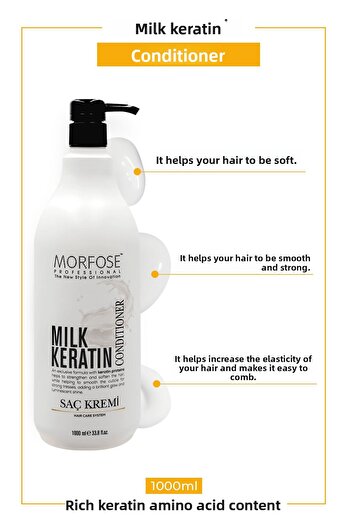 Morfose Milk Therapy Keratin Hair Care Cream 1000 Ml - Hair Loss Preventive, Nourishing, Protective Effect