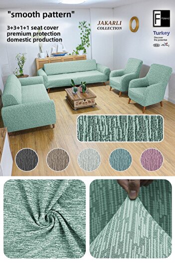 Faiend Flexible Jacquard 3+3+1+1 Cotton Sofa Cover Set - Stretch Elastic