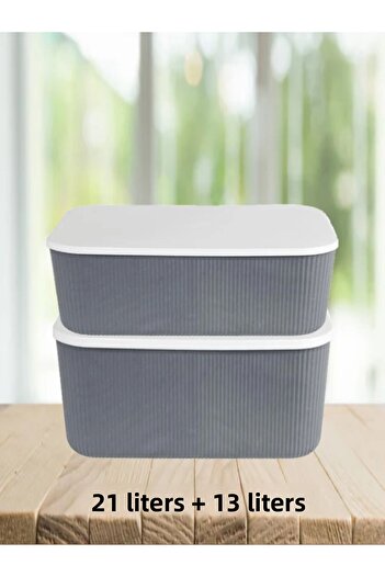 Bayev Set de 2 containere de depozitare Set de depozitare Gri 1 13 litri 21 litri Cutie organizatoare de dulap de depozitare cu capac