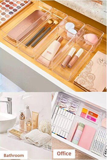 Bayev Lv216 6 Piece Bathroom Makeup Organizer - Drawer and Jewelry Box Modular Napkin Holder Pen Holder
