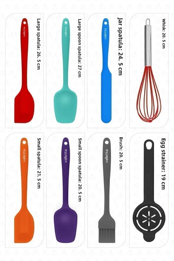 valletta Drongo Heat Resistant Fireproof Non-Stick Silicone Spatula Set 8 Pieces Mixed Color