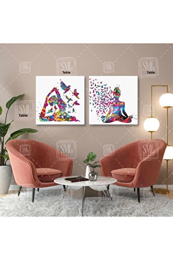 SML TABLO Yoga Yogi Silhouette Meditation Flying Birds Duo Combination Set of 2 Art Print