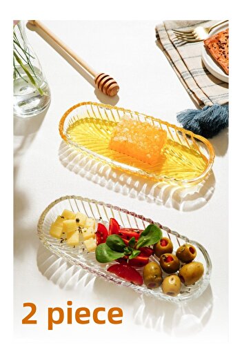 incili home Fish Back Glass Boat Plate Presentation Holder 2 Pieces 18 cm Presentation and Breakfast Plate