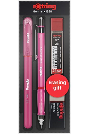 Rotring Visuclick 0.7 mm Mechanical Lead Gel School Set - Tip and Eraser Pink