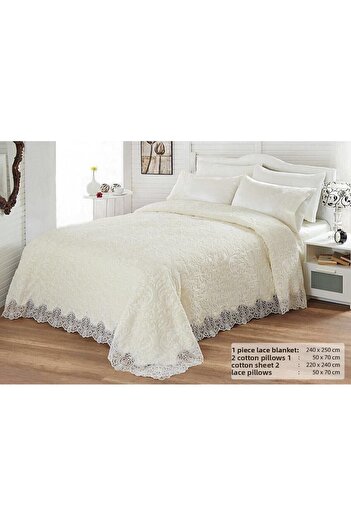 madam gold Bridal Blanket Set French Guipure Bedspread in Zipper Bag