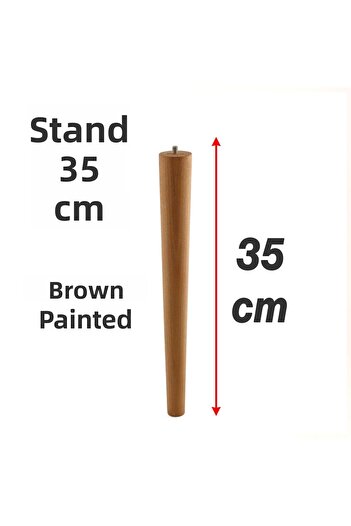 Badem10 35 cm 3-Piece (with Connection Apparatus) Brown Painted Natural Wooden Cylinder Coffee Table Pouf Table Leg Feet