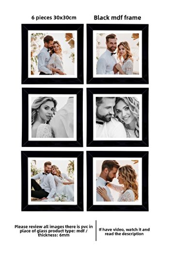 Bytwo 6 Pieces 30x30 Frame - Square Frame - MDF Black Frame - Multiple Photo Frame Set
