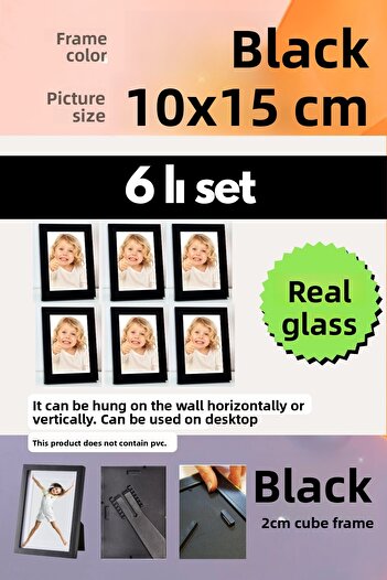 AtlasSG 20mm 6 Frame Glazed 10X15 cm 6Pcs Photo Picture Frame Standing or Wall Hanging Horizontal-Vertical
