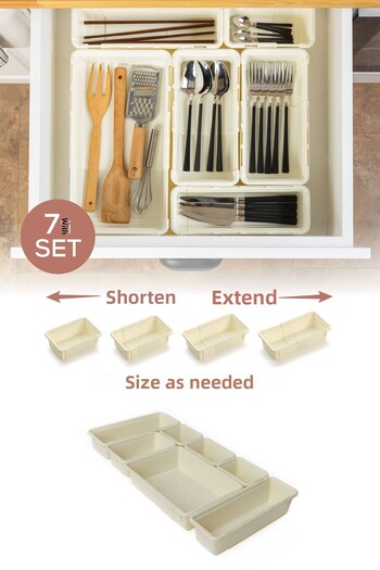 Vienev Set of 7 Adjustable Drawer Organizer Boxes – Extendable and Shorten Organizer Set (3A2B1C1D)