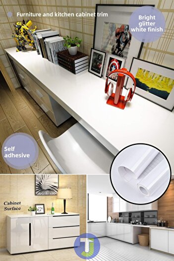 Technojet Self Adhesive Silvery White Kitchen Bathroom Countertop Wall Cabinet Table Covering 60cmx300cm