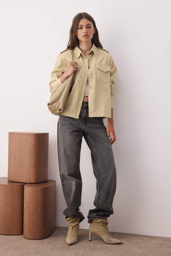 Trendyol Collection Beige Pocket Detailed Denim Shirt Jacket Twoaw26Ce00003