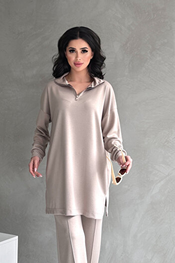 Feela Moda Women's Modal Combed Cotton Oversize Metal Zipper Hijab Tunic Suit 2021