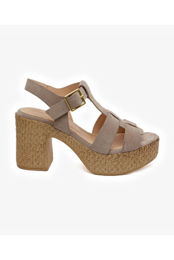 Greyder Women's Beige Suede Genuine Leather Sandals 5Y2Cs59243