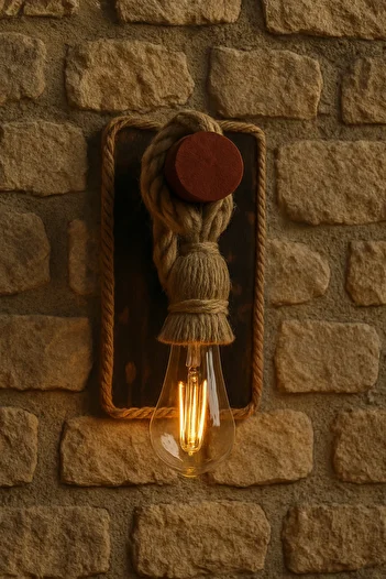 AYBÜK PABUÇ Rustic Jute Rope Wooden Wall Sconce, Lamp Chandelier Decorative Lighting for Cafe Home Balcony Garden