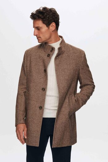 D'S Damat Regular Fit Brown Herringbone Turtleneck Coat