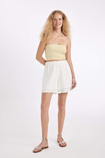 DeFacto Regular Fit Normal Waist Short Leg Linen Blend Black Shorts D3989Ax24Hs