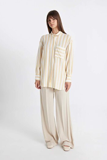 DeFacto Relaxed Fit Striped Viscose Tunic - Long Sleeve D5591AX24HS
