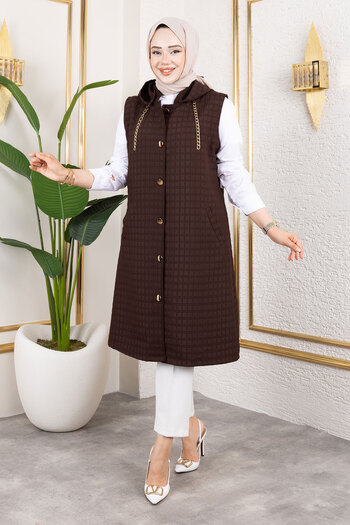 Tesettür Dünyası Hooded Quilted Vest Tsd250209 Bitter Brown