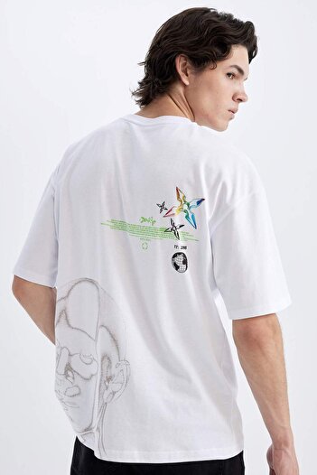 DeFacto Oversize Wide Fit Crew Neck Back Printed Short Sleeve T-Shirt C5677Ax24Hs
