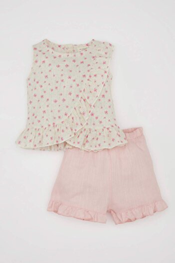 DeFacto Baby Girl 2-Piece Set Floral Poplin Tank Top Shorts C9544A524Sm