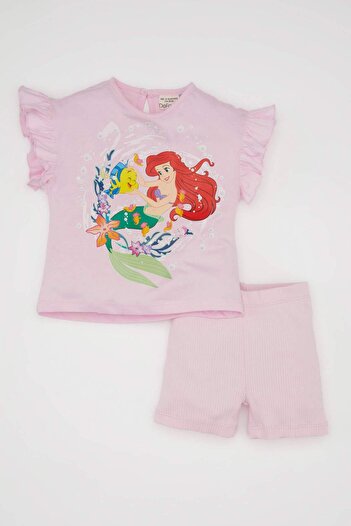 DeFacto Baby Girl 2-Piece Set Disney Princess Combed Cotton Crew Neck Short Sleeve T-Shirt Shorts C8641A524Sm