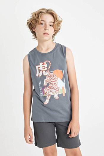 DeFacto Boy's Printed Tiger Tank Top - Crew Neck D0776A824HS