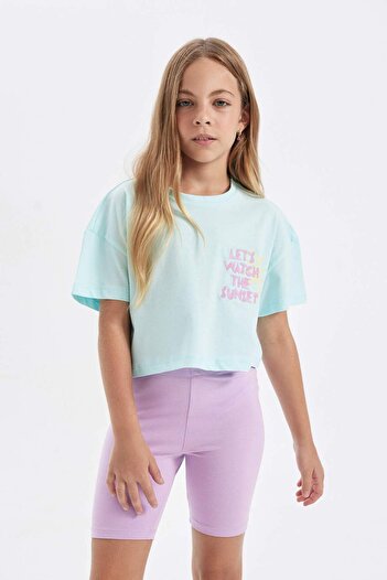 DeFacto Mädchen - Kurzes T-Shirt mit Rundhalsausschnitt und Aufdruck C4506A824SM