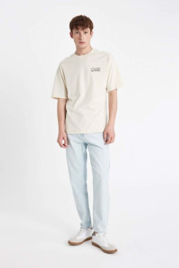 DeFacto 100% Cotton Garfield Boxy Fit Crew Neck Back Printed Short Sleeve T-Shirt C3854Ax24Hs