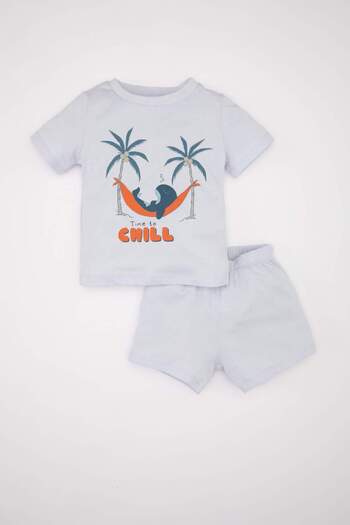 DeFacto Baby Boy Pajama Set Combed Cotton Printed Short Sleeve Top Shorts C5194A524Hs