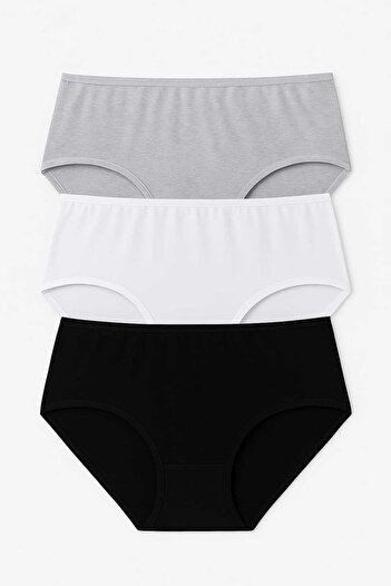 Emay Korse Women's Panties Large Size 3 Pack High Waist 1St Quality 4XL and 5XL (Black - White - Gray)