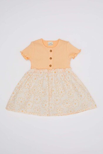 DeFacto Baby Girl Floral Short Sleeve Ribbed Camisole Dress C4524A5Og293Mc