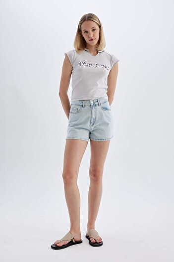 DeFacto Pantaloni scurți de jeans skinny Mom Fit cu talie înaltă - C0681AX24SM