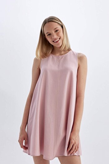DeFacto Linen Sleeveless Mini Dress - A-line, Crew Neck C8846AX24SM