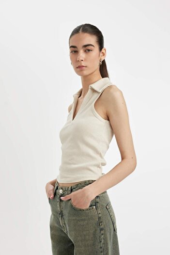 DeFacto Slim Fit Dar Kesim Polo Yaka Fitilli Kaşkorse Atlet Y0324AZ24SM