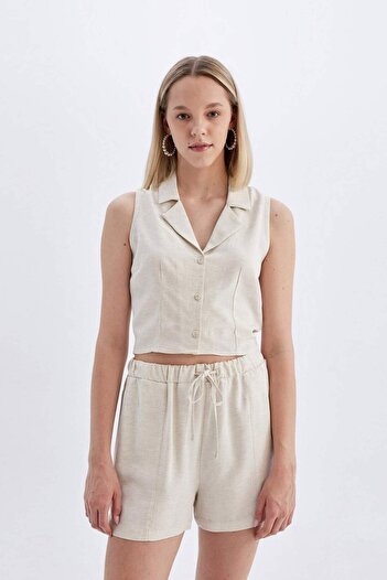 DeFacto Linen Blended Sleeveless Pajama Shirt - A6858AX24HS