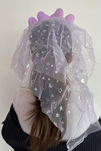 TAKIŞTIR Purple Color Flower Figured Tulle Detailed Crown