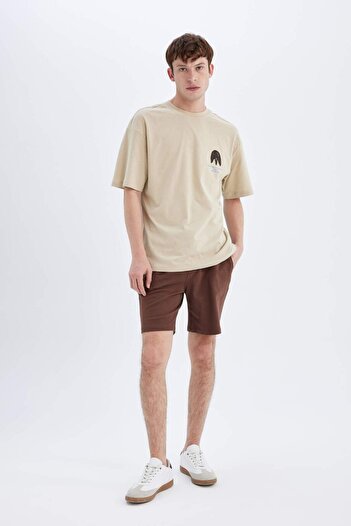 DeFacto Comfort Regular Fit Comfortable Fit Crew Neck Back Printed Short Sleeve T-Shirt C5754Ax24Hs