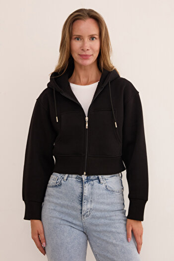 Fulla Moda 3 Thread Basic Hooded Crop Sweatshirt Hoodie