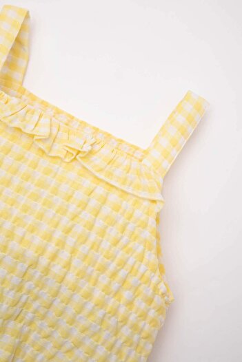 DeFacto 2-Piece Set for Newborn Baby Girl - Plaids Crinkle Romper and Hat C8808A524Sm