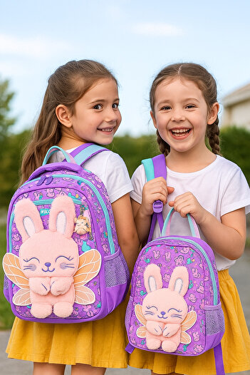 MUGGLE Fairy Bunny Okul Çantası Kız Çocuk İçin Pelüş Kanatlı Tavşan Çanta