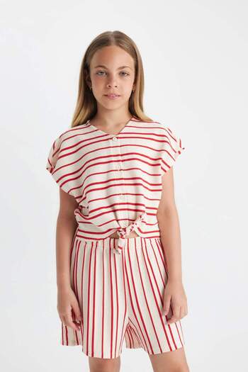 DeFacto Girl's Striped Jumpsuit - Short Sleeve, C9771A824HS