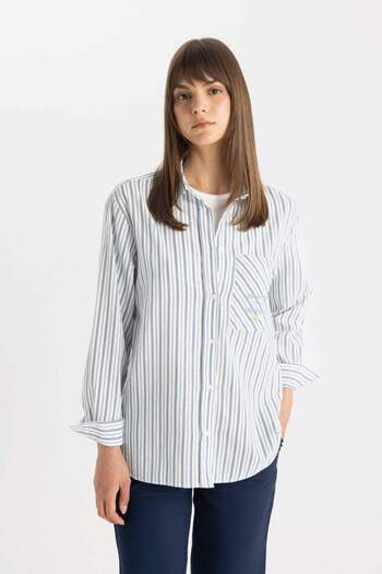 DeFacto Relaxed Fit Striped Cotton Tunic Shirt - Long Sleeve, Flamed C8854AX24SM
