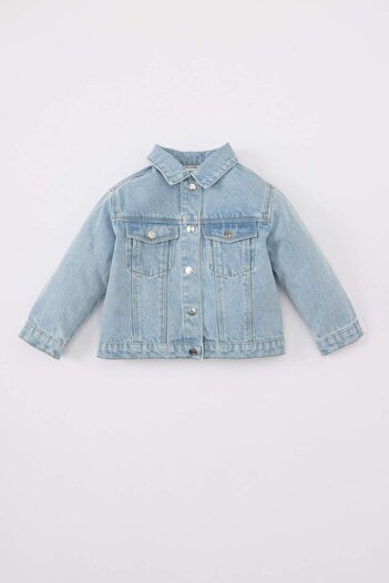 DeFacto Disney Mickey & Minnie Patterned Baby Girl Jean Jacket - Shirt Collar C2623A524Sp