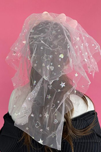 TAKIŞTIR Pink Color Flower Figured Tulle Detailed Crown